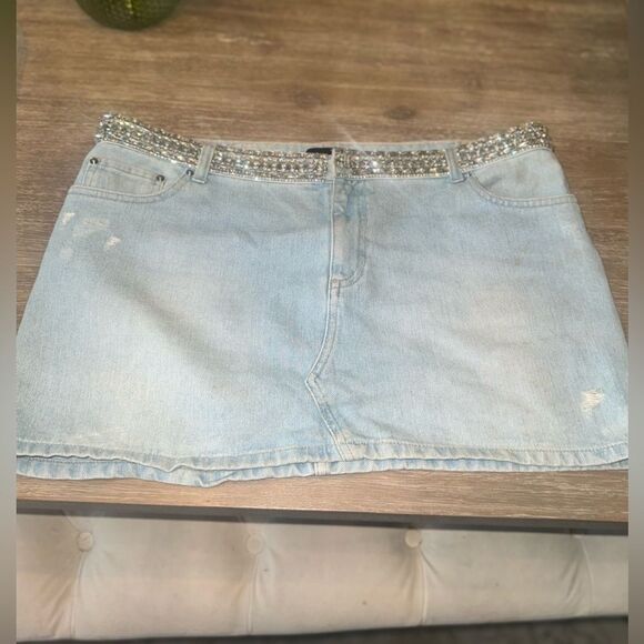 - Retrofete Women's Blue Denim Mini Skirt Size 32 Rhinestone Embellished - Picture 14 of 14